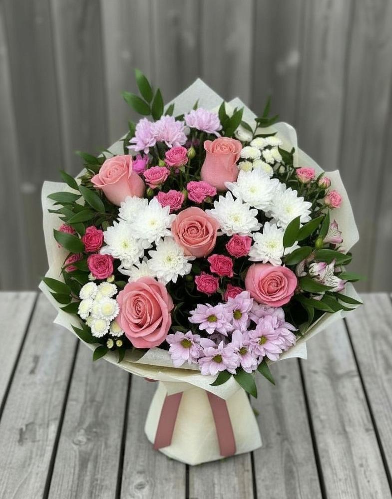 Букет цветов из: Альстромерии, Гвоздики, Розы и Хризантемы в Тольятти