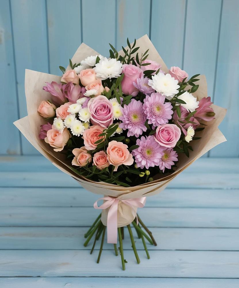 Букет цветов из: Хризантемы, Розы и Альстромерии в Тольятти