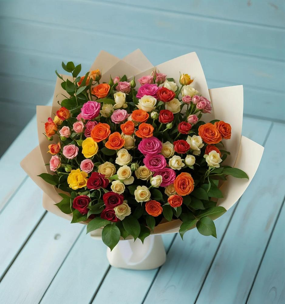Букет Микс из разноцветных кустовых роз в Тольятти