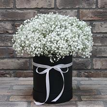 Цветочная композиция из Гипсофила в шляпной коробке в Тольятти