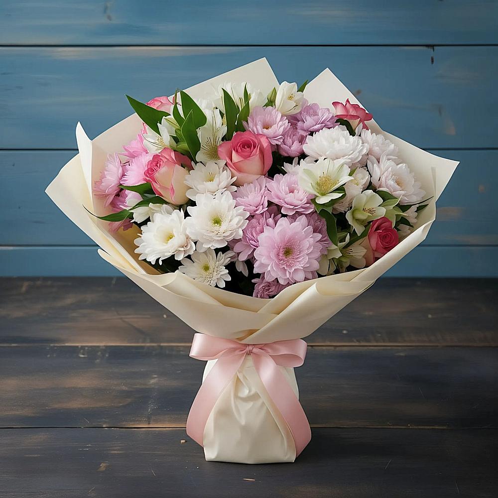 Букет цветов из: Хризантемы, Альстромерии и Розы в Тольятти